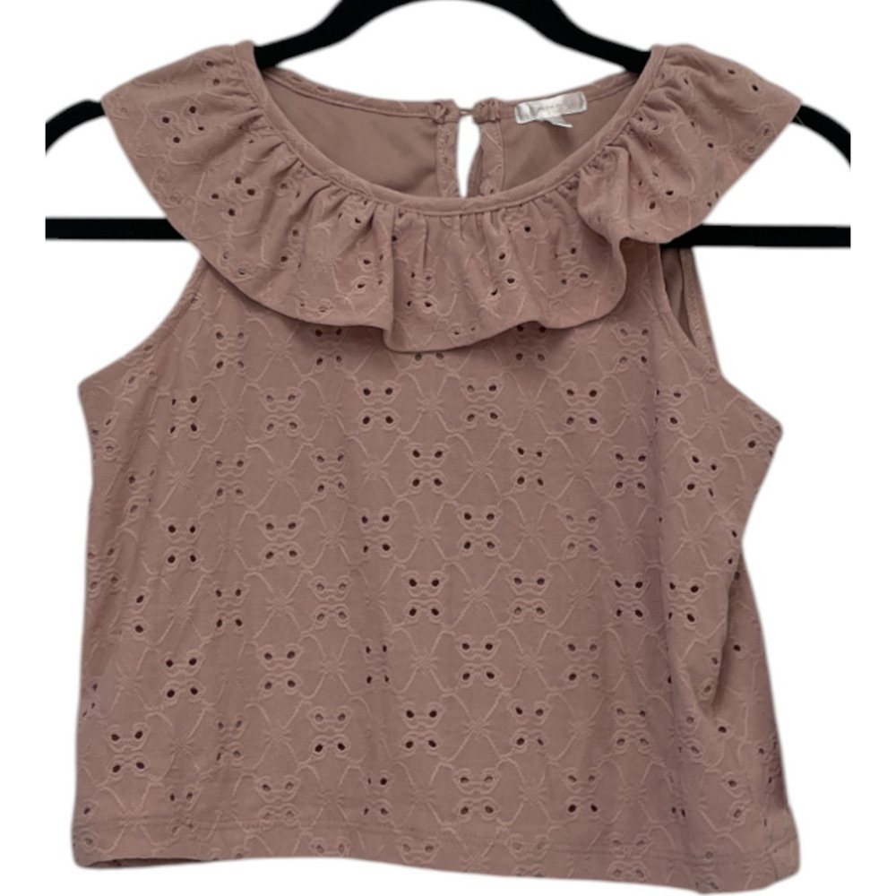 Tahari Top Kids Girls Size 12 Pink Eyelet Embroidery Ruffle Sleeveless NWT